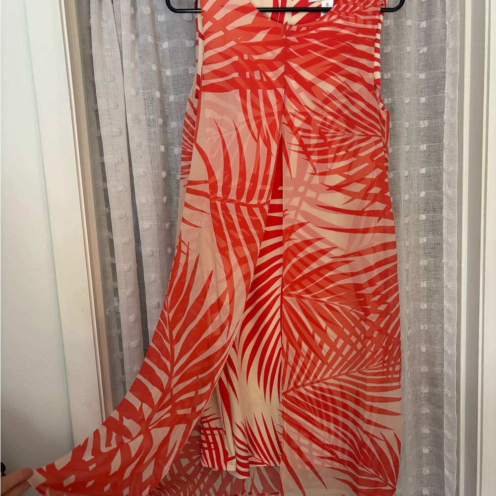 Tropical Red and Cream Sleeveless Dress